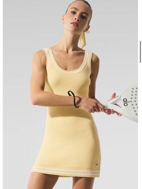 ALO Yoga Butter Yellow Knit Tennis Sweater Dress